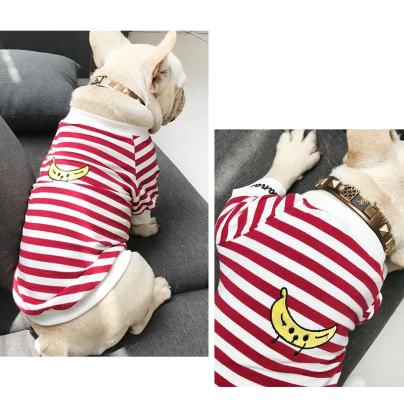 Классическая собачья одежда в полоску, рубашка для домашних животных, одежда для бульдога для маленьких и средних собак, французский бульдог, банан, принт, одежда для домашних животных, мопс-Йорк
