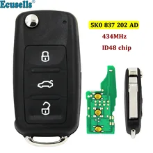 Умный 3 кнопки дистанционного брелока 434 МГц с чипом ID48 5K0 837 202 AD 5K0837202AD 434 МГц полный ключ для VW VOLKSWAGEN PASSAT GOLF