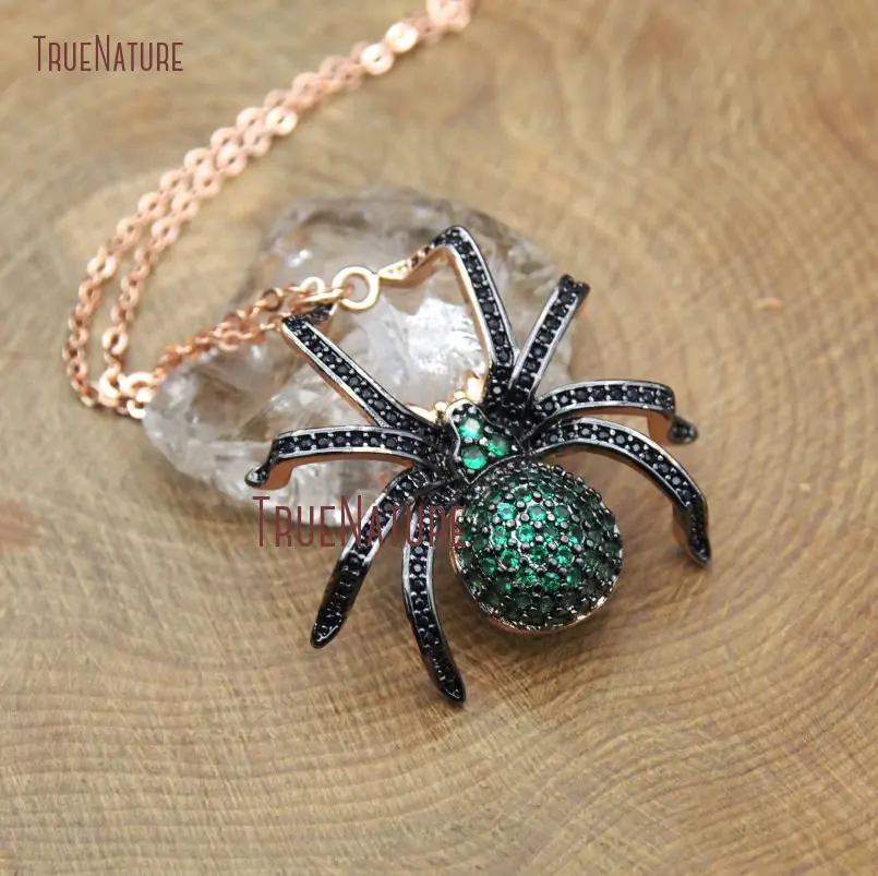 Микро проложить Чирок Цвет Циркон гальванических розовое золото spider милые Форма Шарм Медь Цепочки и ожерелья в 18 дюймов nm10376