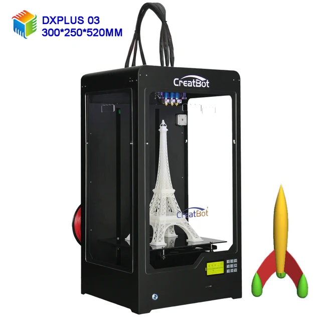 Best Price CreatBot  Triple Extrudes DX+03 Plus Metal Frame 3D Printer for sale Build Size 300*250*520 mm DIY  2KG Filaments for free
