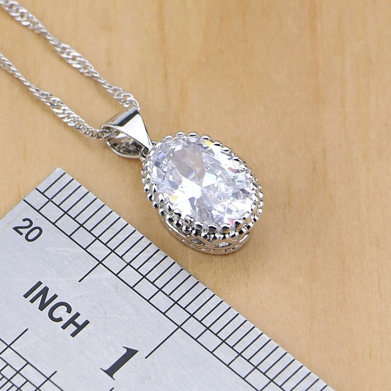 Натуральный 925 пробы серебряные ювелирные изделия Белый CZ Ювелирные наборы для женщин серьги кулон ожерелье кольца браслет подарочная коробка