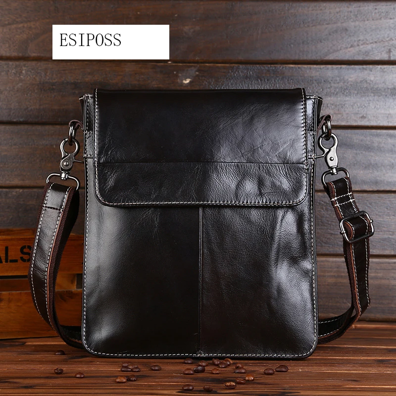 Bolso cruzado informal de cuero genuino para hombre, bandolera de hombro de piel de vaca a la moda, Diseño de Bolso