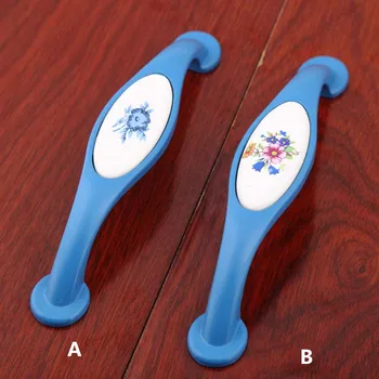 

fashion rural white and blue porcelain handle 128mm blue kitchen cabinet drawer handle 5' modern dresser cupboard door pulls