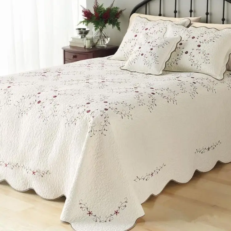 

Beige Embroidery Quilts large superking Size305*300cm cotton Quilting Handmade Bedspread waterwash Bedsheet Bedcover+Pillowcase