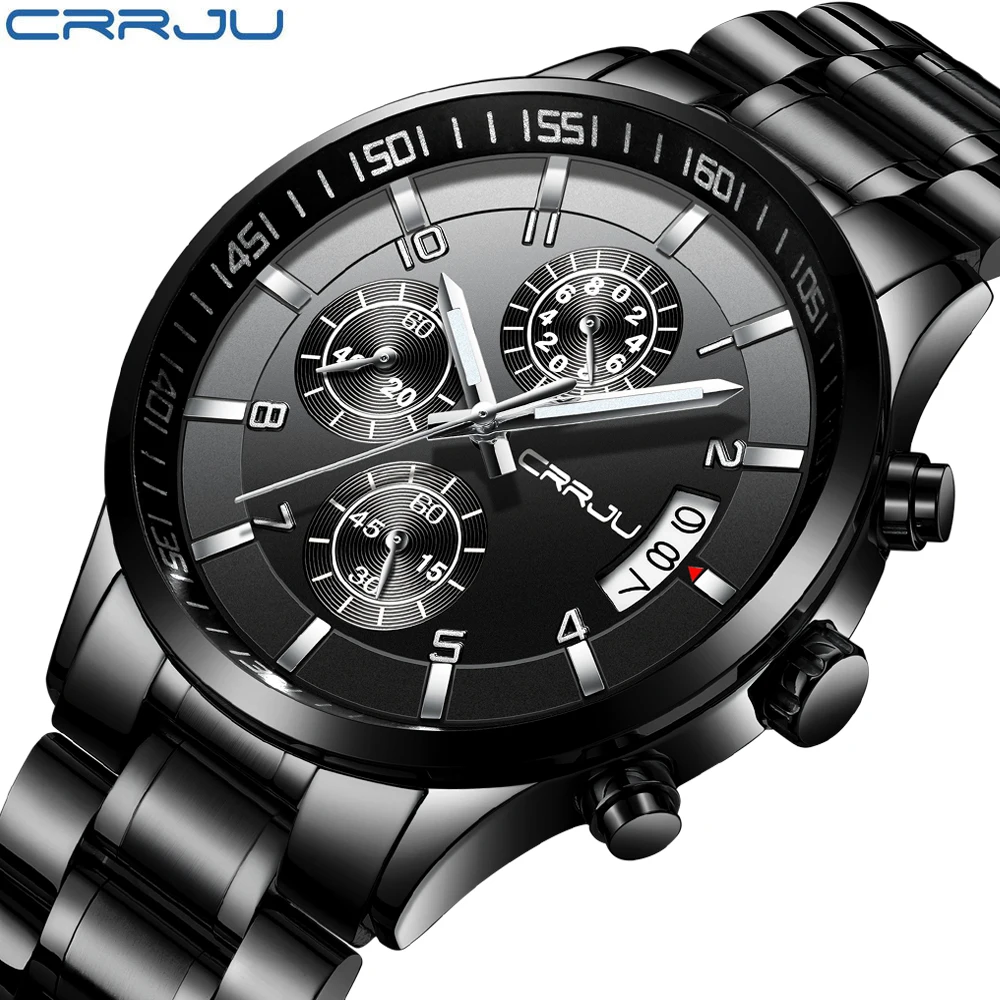 

CRRJU Men Watches Hot Fashion Chronograph Sports Full Steel Quartz Men's Wristwatch Date Male Clock Relogio Masculino