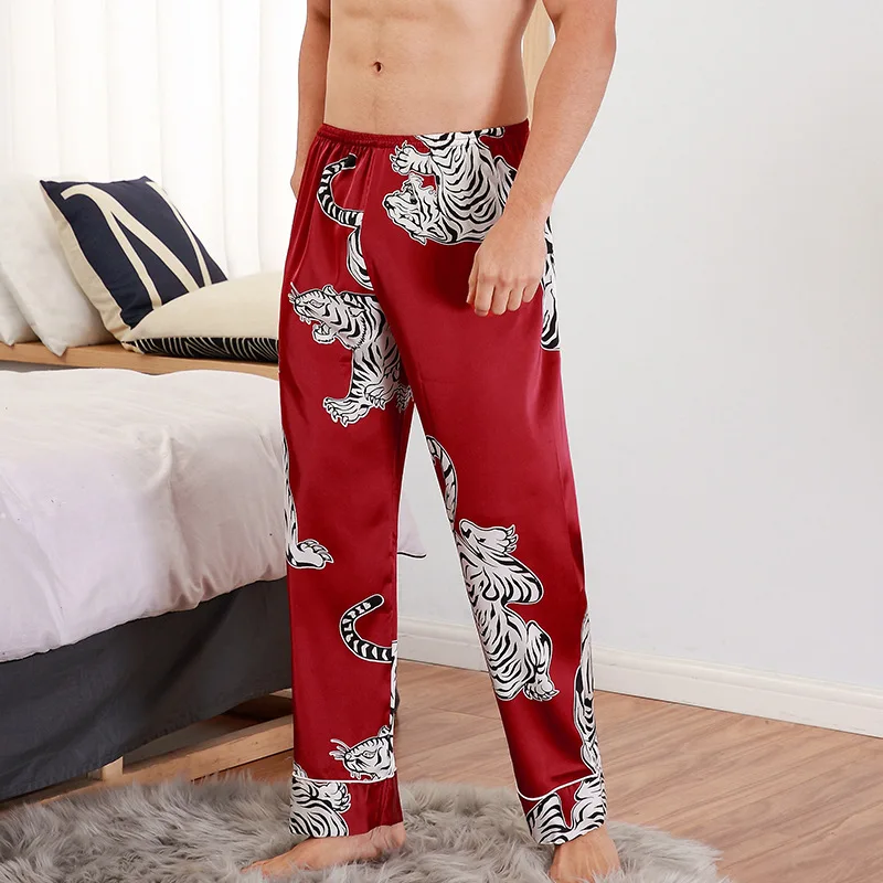 Имитация шелка новые пижамы мужские весенне-осенние одноцветные брюки пижамные штаны домашний сервис lounge брюки пижамы мужские пижамные штаны