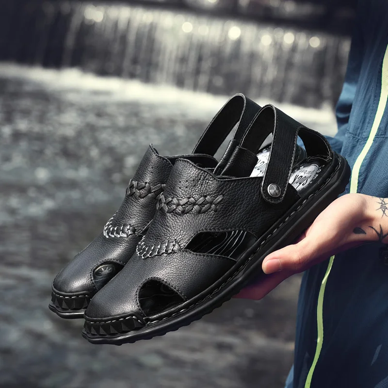 

Summer Men Sandals 2019 Leisure Beach Men Shoes handmade sewing High Quality Genuine Leather Sandals outdoor Men's Sandals l5