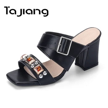 

Ta Jiang Genuine Cow Suede Leather Women High Heels Summer Gladiator Sandals Classic Slippers Ladies Crystals Dress Shoes Woman