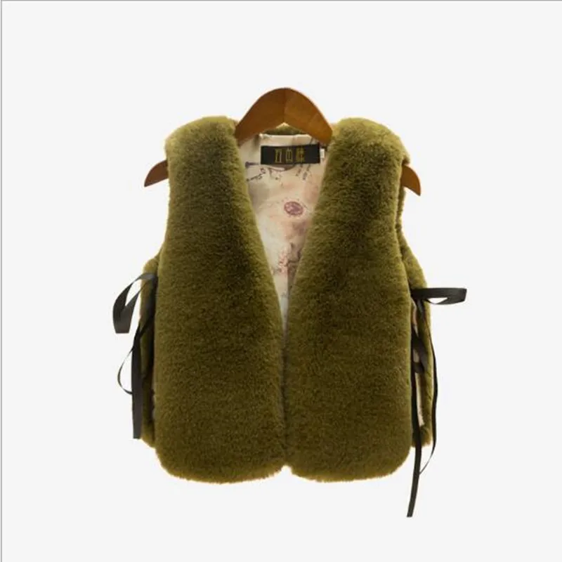 Clobee 2017 Autumn Winter Baby Girls Clothes Faux Rabbit Fur Vest Tie V-neck Sleeveless A Button Infant Luxury Warm Coat N73 | Детская