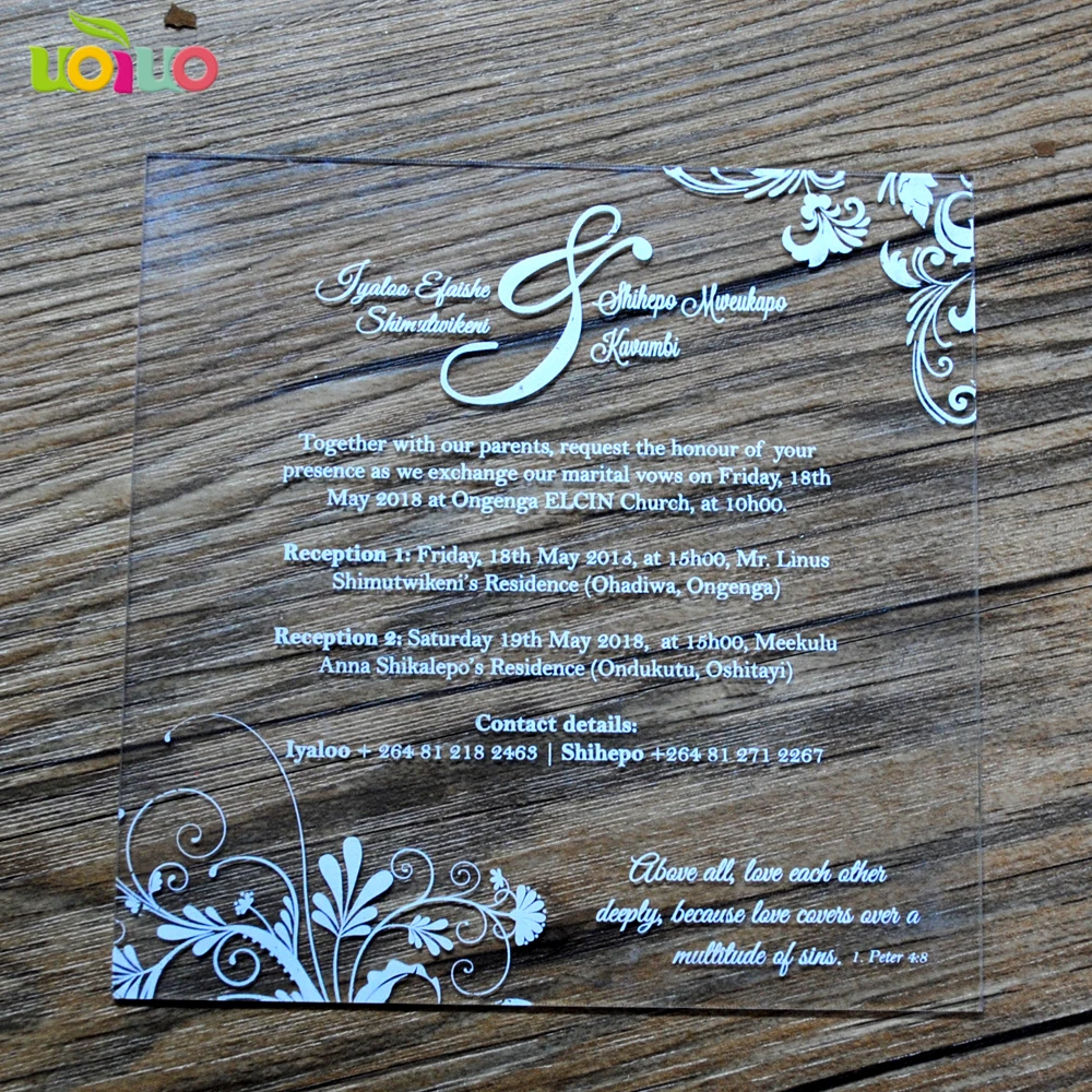  10pcs wedding favor laser cut acrylic wedding invitation card colorful printing cheap price chinese - 32915056853