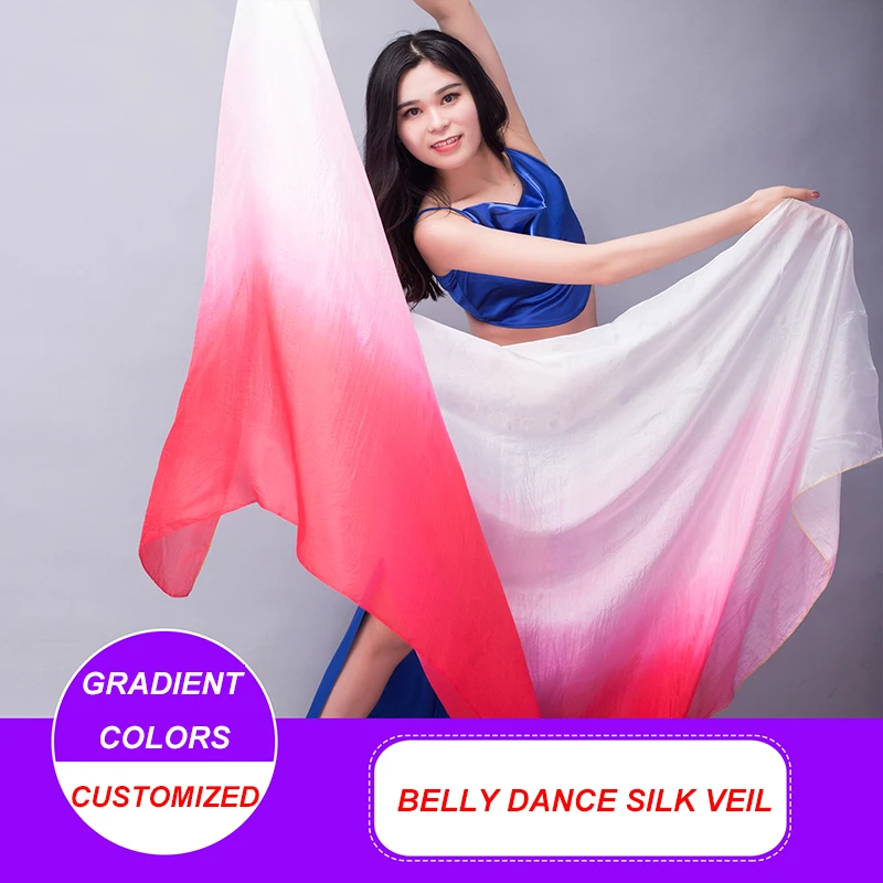 

Chinese 100% Silk Belly Dance Veils Cheap Bellydance Silk Veil Gradient Colors