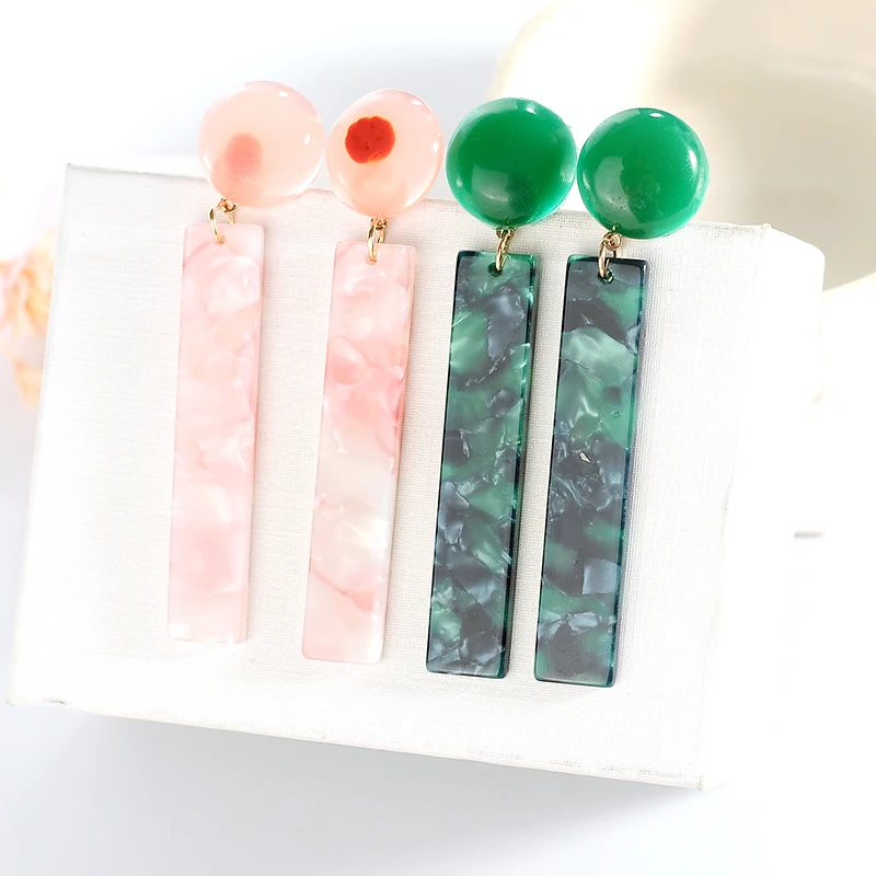 

Japanese And Korean Temperament Charm Pink Green Round Rectangular Acetic Acid Pendant Earrings Female Trendy Sweet Jewelry Gift