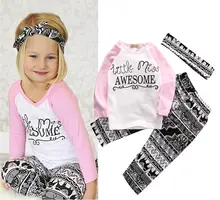 Boutique Kids Baby Girls Top T-shirt Pants Leggings Headband 3PCS Outfits Toddler Kids Clothes Set 0-4T