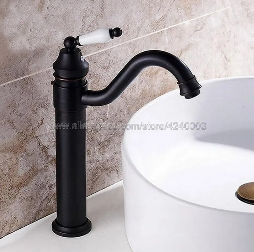 

Oil Rubbed Bronze Ceramic Single Handle Bathroom Sink Vessel Faucet Basin Mixer Tap Swivel Spout Knf105