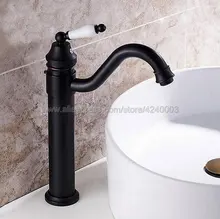 Oil Rubbed Bronze Ceramic Single Handle Bathroom Sink Vessel Faucet Basin Mixer Tap Swivel Spout Knf105 automatic touchless sensor waterfall bathroom sink vessel faucet oil rubbed bronze with hole cover plate