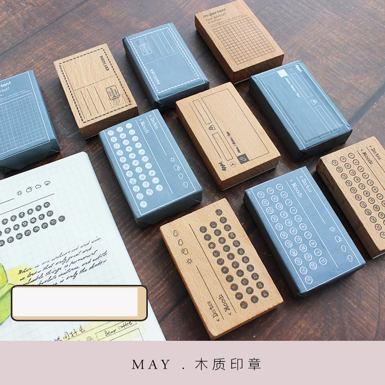 

Retro calendar/postcard/appt/important seal stamp date week plan Wood and rubber seal Log rubber stamp Decorative dairy book