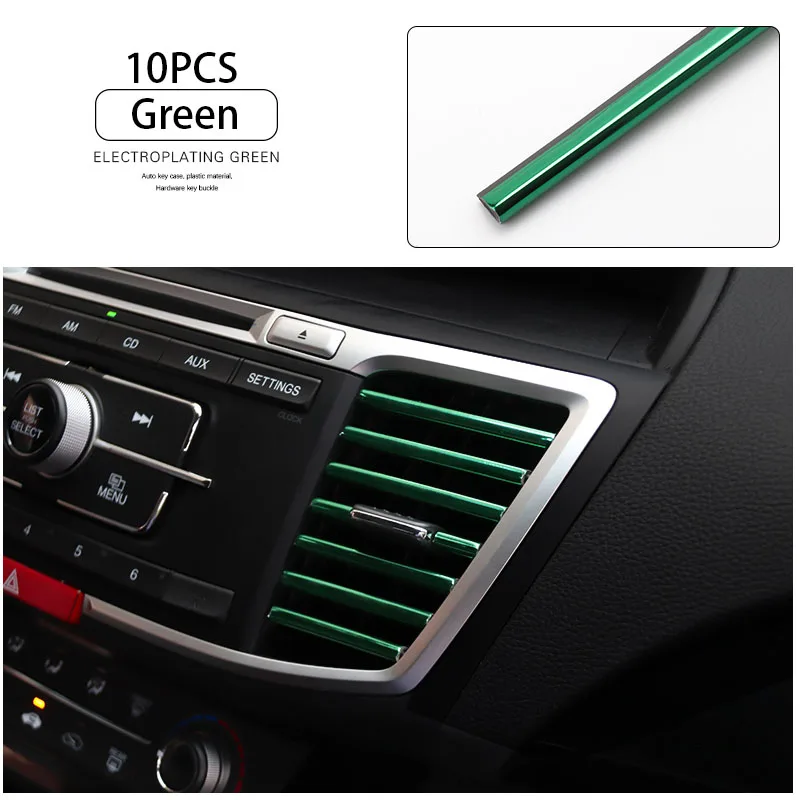 VVVIST 10 шт. автомобиля-Стайлинг покрытие воздуха на выходе отделка 20 см Интерьер Литье полосы вентиляционная решетка переключатель автомобиля салонные аксессуары - Название цвета: Green
