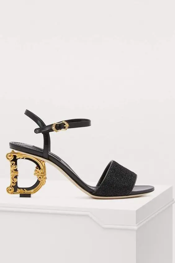

Moraima Snc Black Glitter Embellished High Heel Sandals Open Toe Buckle Strap Strange Heels Woman Shoes Party Wedding Heels