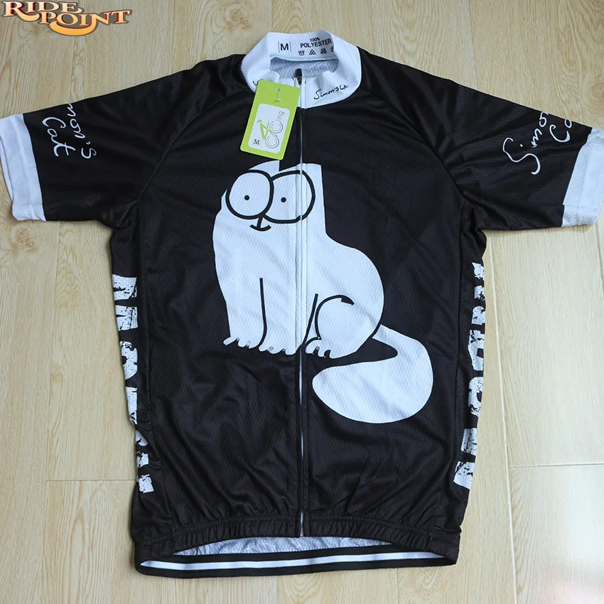 Simon's cat MEOW Cat Men Cycling Jerseys Black Short Sleeve 100