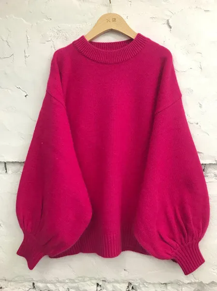 RUGOD корейский Повседневный однотонный бархатный свитер с кроликом для женщин, круглый вырез, длинный рукав, рукав-фонарик, меховой пуловер, женский модный топ - Цвет: picture color
