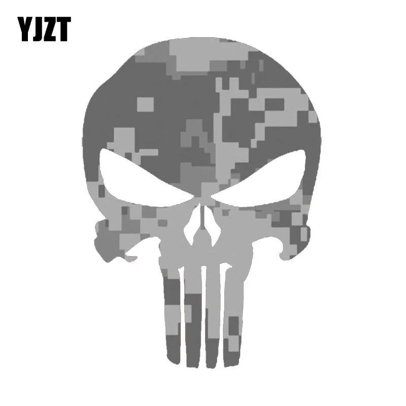 

YJZT 10.9CM*15CM CAMO PUNISHER SKULL The Tail Of The Car Lnterest Reflective Car Sticker C1-7195