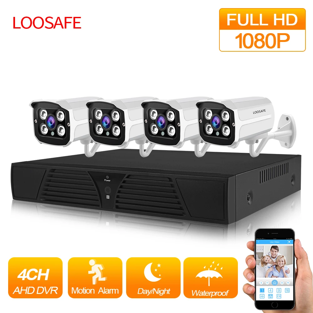 LOOSAFE 4CH система видеонаблюдения 2MP HDMI AHD CCTV AHD Видеонаблюдение ИК наружная камера видеонаблюдения DVR 4 шт. комплект камеры безопасности