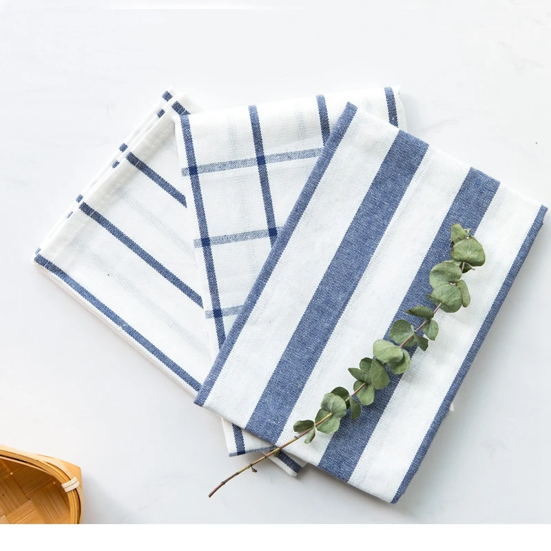 

10pcs High Quality Table cloth Blue White Check Striped Tea Towel Kitchen Towel Table Napkin 100% Cotton Yarndye Fabric