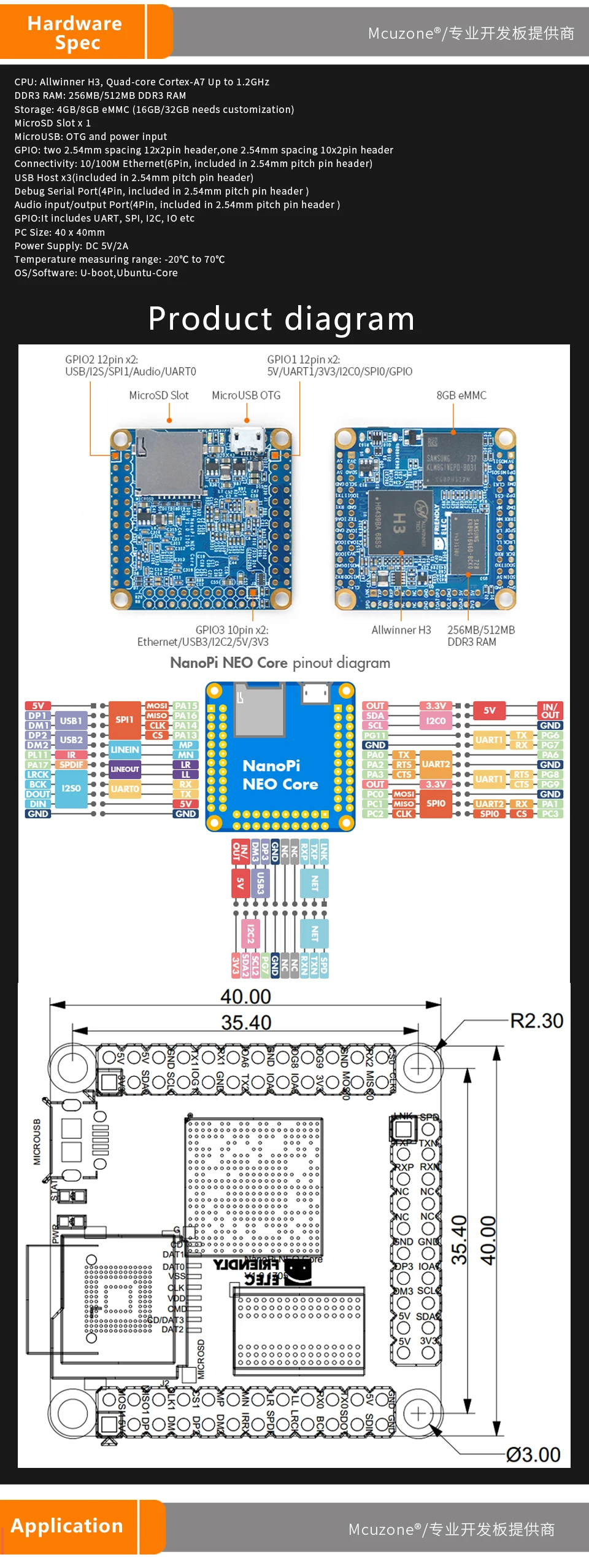 FriendlyELEC NanoPi NEO Core 256 МБ/512 МБ Allwinner H3, четырехъядерный Cortex-A7 UbuntuCore с Основной линией ядра 4. x. y