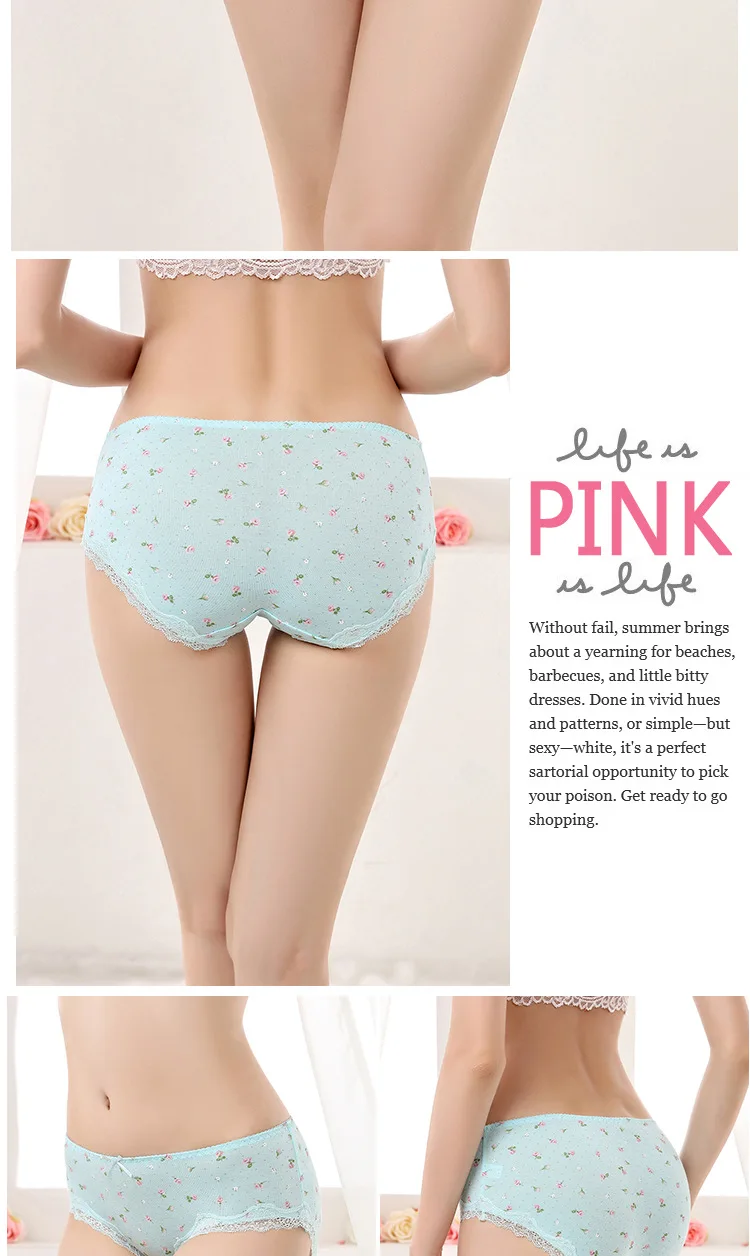 QA016 Lucu Pink Cetak Busur Renda Pakaian Wanita Celana Nyaman Modal QA016 Lucu Pink Cetak Busur Renda Pakaian Wanita Celana Nyaman Modal