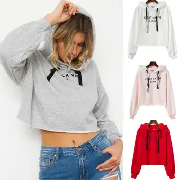 

Women Sweatshirt Jumper Casual Crop Top Coat Pullover Tops Hoodie