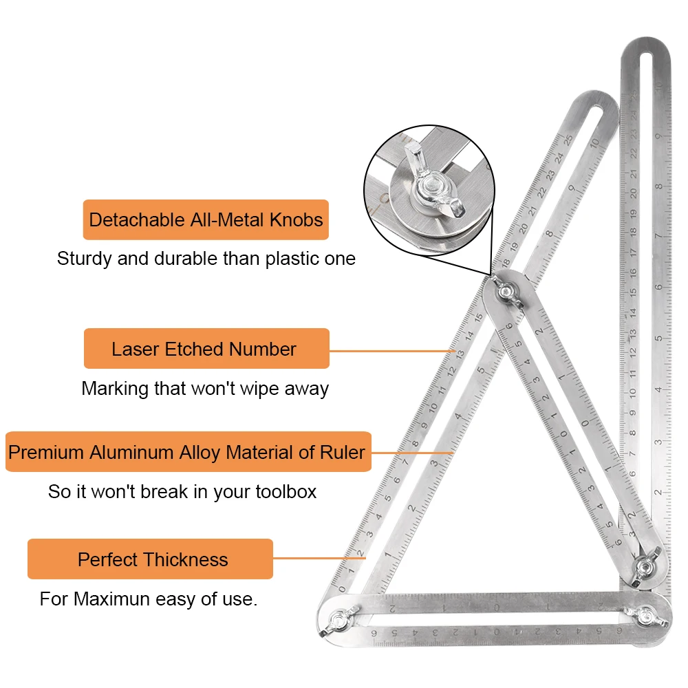 Складная многоугольная линейка из нержавеющей стали, регулируемый измерительный инструмент, шаблон, четырехсторонний инструмент для ремесленников, Деревообработка