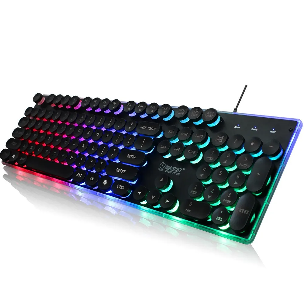 

USB Keyboard LED Crystal Backlit Wired Keyboard Round Design Keycap Backlight Shiny USB Cable Game Keyboard
