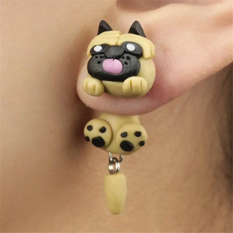 

2018 New Design Fashion 100% Handmade Polymer Clay Bulldog Pendant 3d Animal Stud Earrings For Women Ear Stud Jewelry Brincos