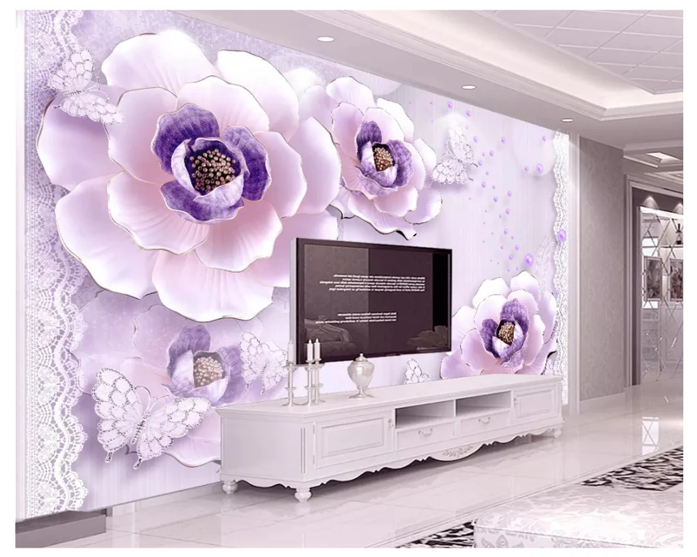 Обои beibehang Dream из шелковой ткани трехмерные рельефные романтические фиолетовые