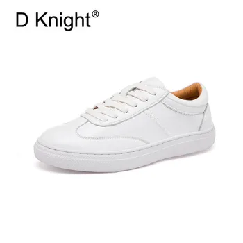

New Genuine Leather Women Flats 2018 Spring Fashion Sneakers Women Causal Shoes with Lace-up Ladies White Flat Platform Shoes