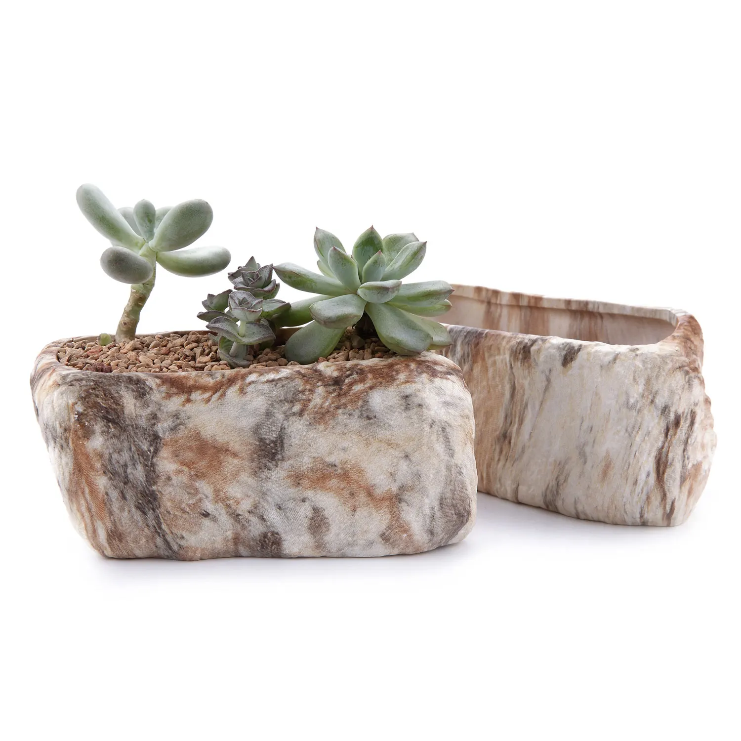 

T4U 5.25"Distinctive Stone Shape Sucuulent Cactus Plant Pots Flower Planters Containers Window Boxes With Small Hole Set of 2