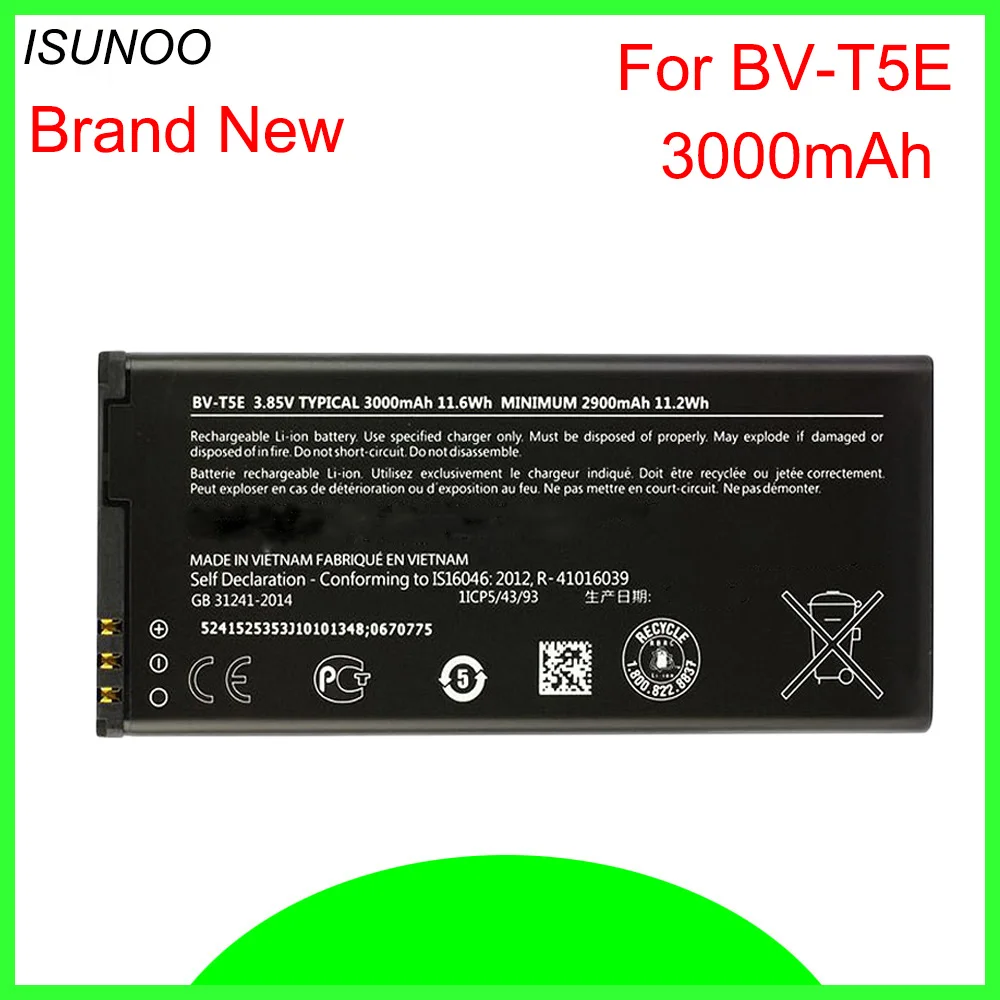 ISUNOO 3000 мАч BV-T5E/BVT5E/BV T5E Сменный аккумулятор для microsoft Lumia 950 RM-1106 RM-1104 McLa RM-110