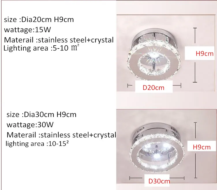 Поверхностного монтажа кристалл светодиодный потолочный светильник 30 Вт из нержавеющей стали зеркало плафон лампы Спальня Кухня дома