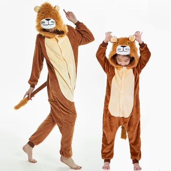 

Animal Lion Onesie Cartoon Soft Family Matching Outfit Overalls Kids Jumpsuit Flannel Adult Children Kigurumi Blanket Sleepers