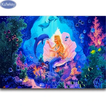 

5d diy diamond painting cartoon Mermaid 3d picture cross stitch 3d diamond embroidery Game kits diamond mosaic girl Room Decor