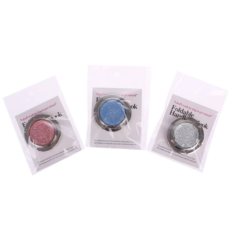 

3 Pcs/set Round Folding Purse Hook Rhinestone Handbag Table Hanger 3 Color