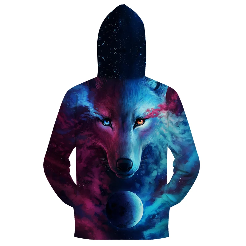 Толстовка мужская с капюшоном на молнии светильник принтом волка|zipper hoodie men|brand