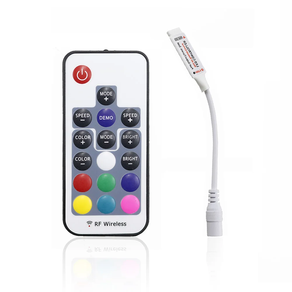 

1pcs Mini 17 Keys RF Wireless Controller Led Light Dimmer With 4pin Female For 3528 5050 SMD RGB LED Strip 12A DC5-24V Q