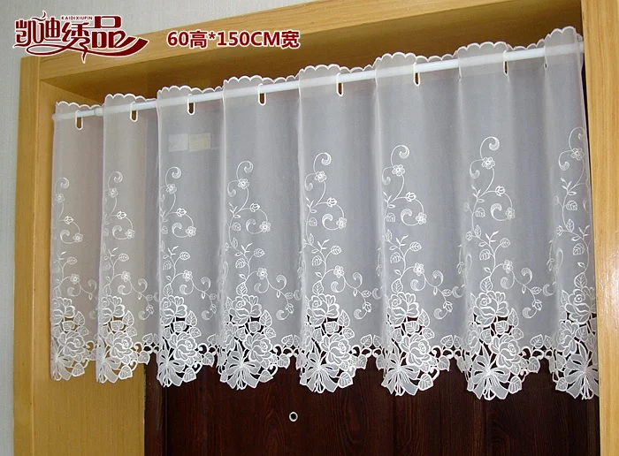 Countryside Half-curtain Luxurious Embroidered Window Valance Lace Hem Coffee Curtain for Kitchen Cabinet Door A-114 Window Curtains Decor Curtains Embroidered Curtains Lace Curtains