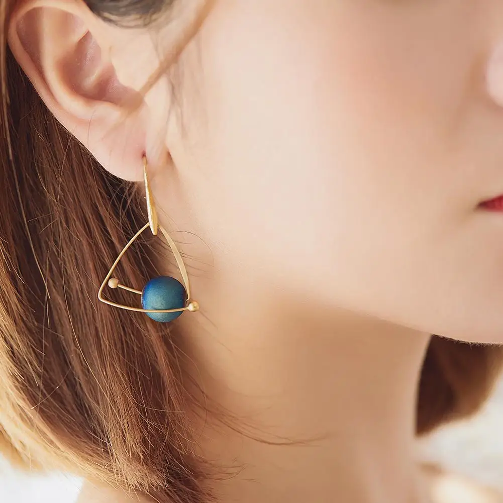 

Fashion Women Hollow Triangle Beaded Ball Dangle Hook Earrings Jewelry Decor