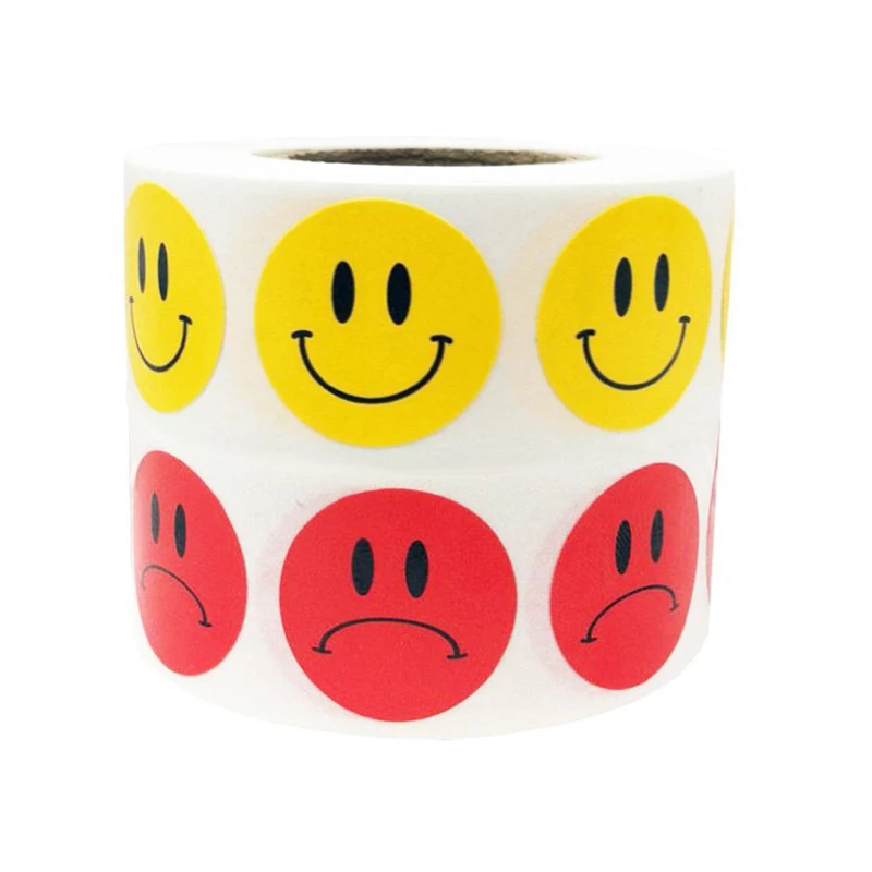 

New Trend 500 Labels Per Roll Yellow Smiley Face Happy Stickers and Red Sad Face Stickers for Teachers Round Circle Dots