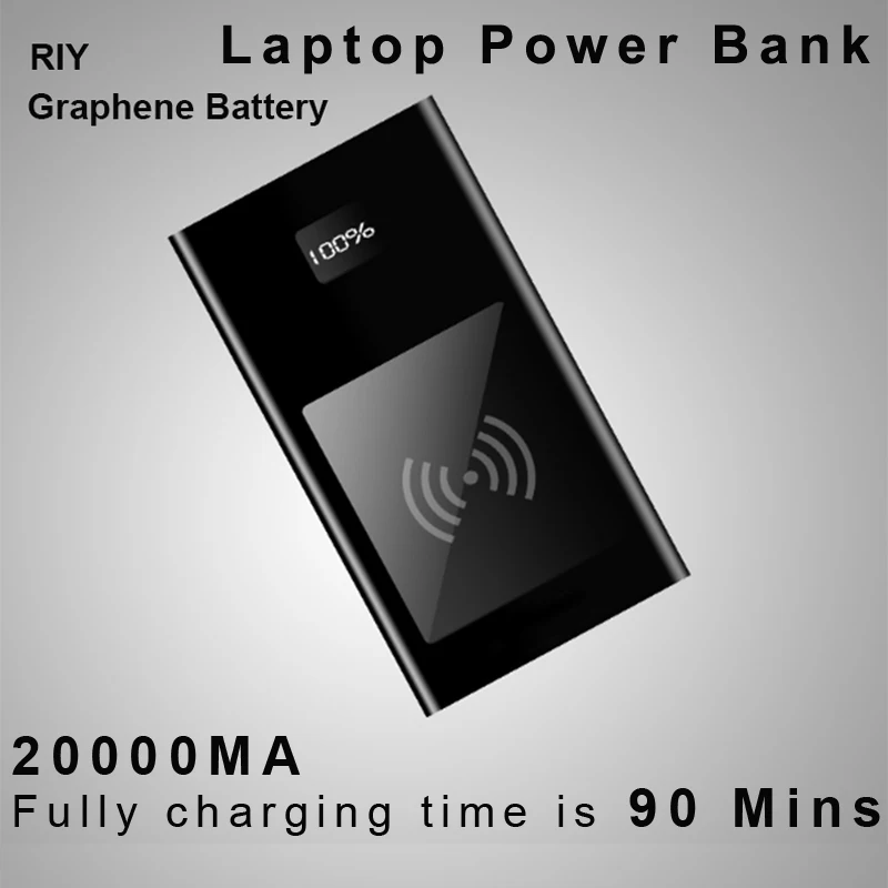 

RIY Graphene 20000MAH Power Bank wireless with two way Quick Charge 3.0 qc 3.0 US 60W Adapter for iphone huawei samsung laptop