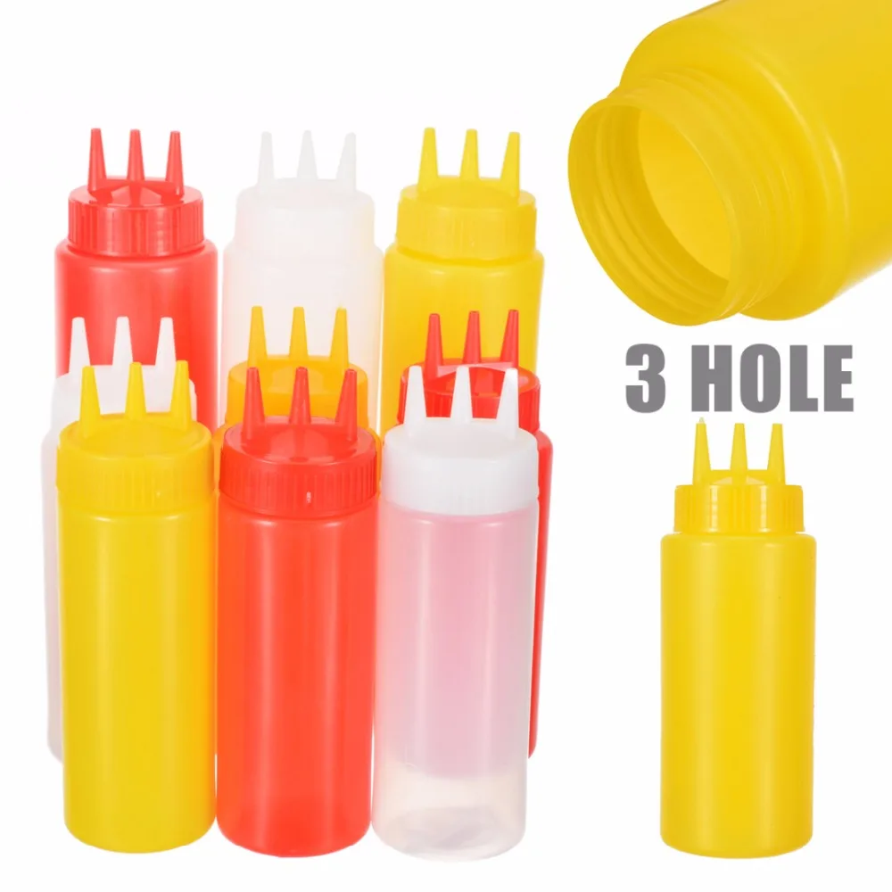 

PP Squeeze Bottle 3 Hole Condiment Dispenser Salad Ketchup Cruet Storage Bottles 3 size Oil Vinegar Sauce Bottles