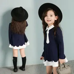 2017 Осень-весна для маленьких девочек темно-Стиль платье с длинными рукавами Обувь для девочек детская одежда vestidos