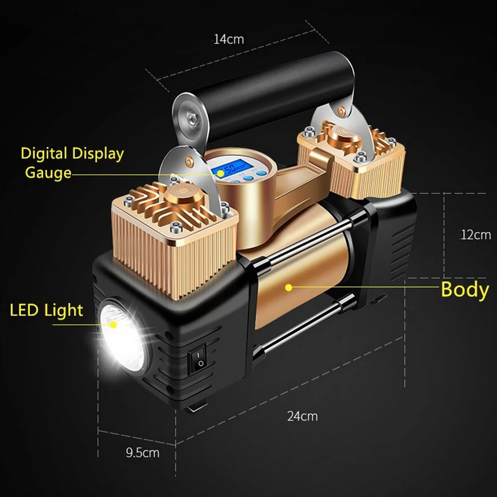 Надувной насос для автомобильных шин, 12 В, воздушный насос высокого давления, цифровой компрессор для автомобильных шин, двойной цилиндр